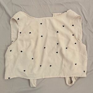 SHEIN Cream Crop Top with Black Heart Accents